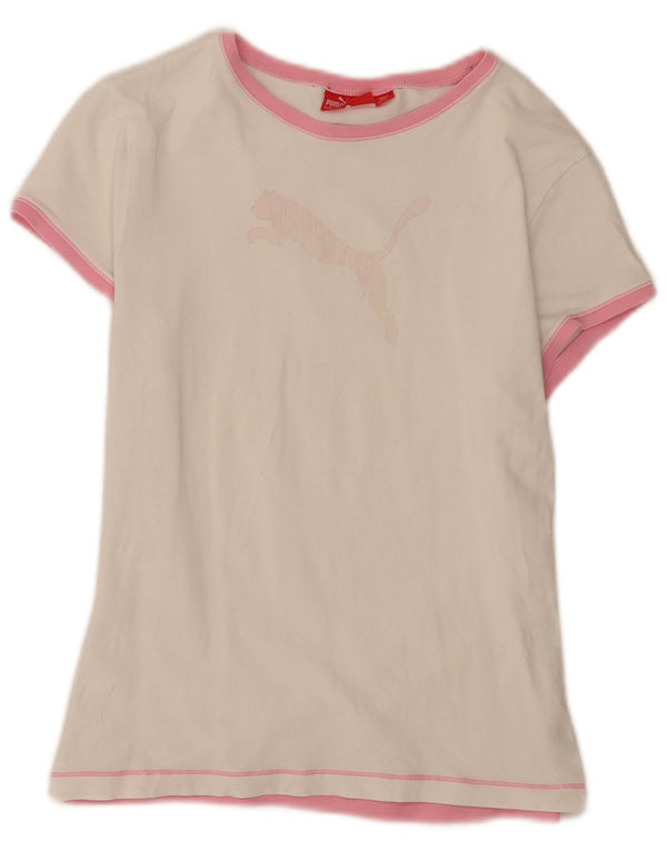 Γυναικείο γραφικό μπλουζάκι Puma Top UK 14 μεσαίο λευκό βαμβακερό