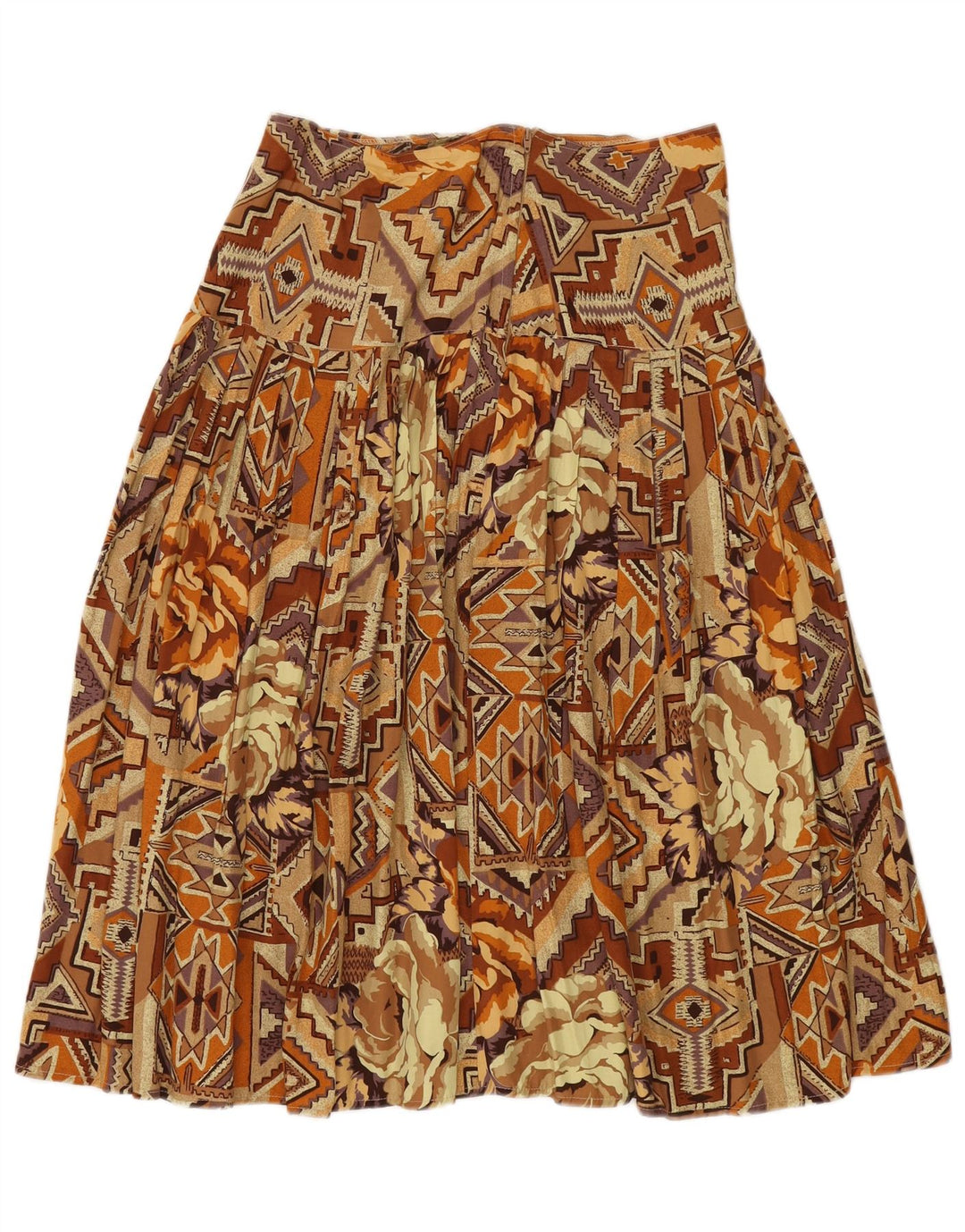 Γυναικεία πλισέ φούστα VINTAGE Μεσαίο W30 Καφέ Βαμβακερό Patchwork