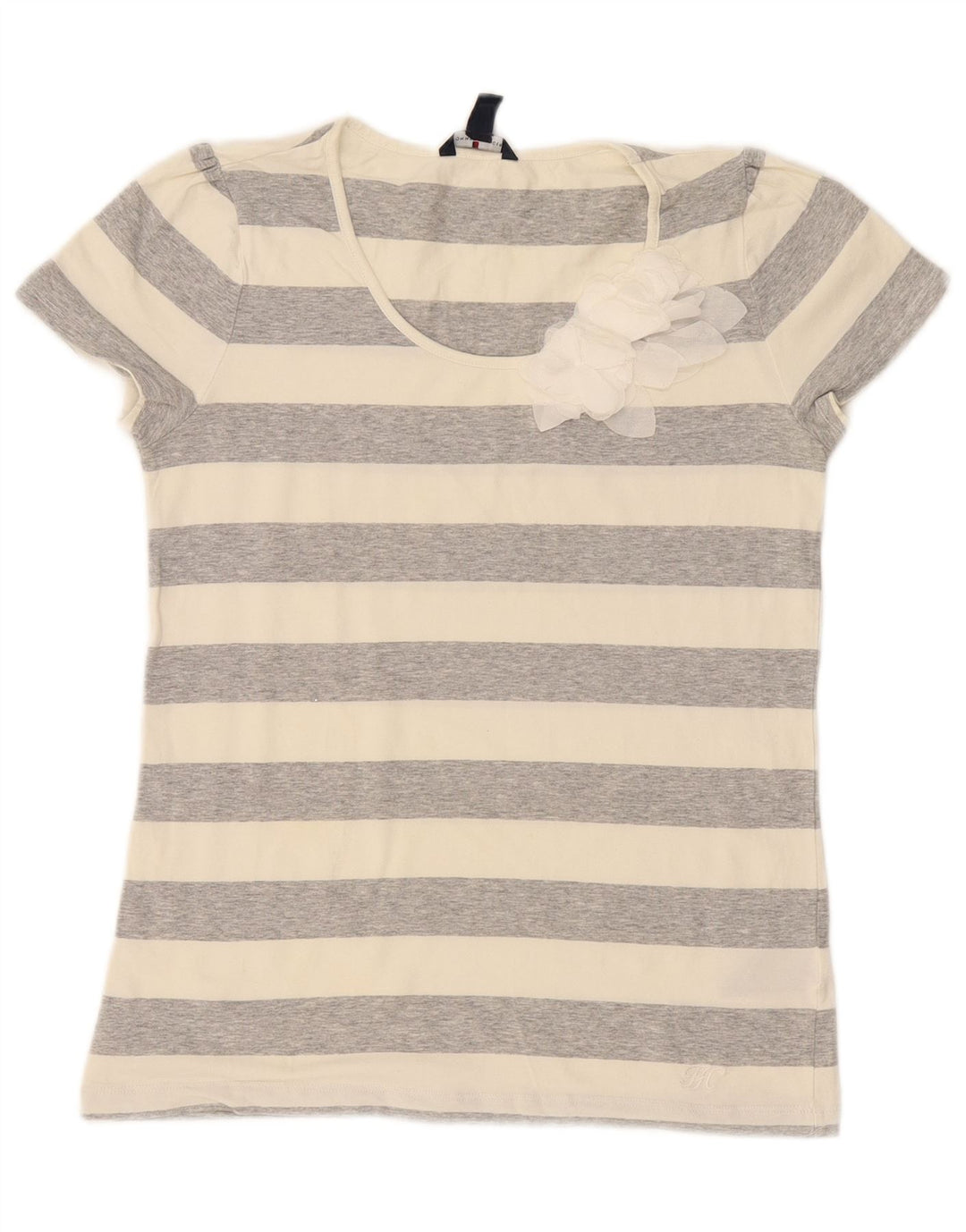 Tommy Hilfiger γυναικείο μπλουζάκι τοπ UK 12 μεσαίο γκρι ριγέ βαμβακερό