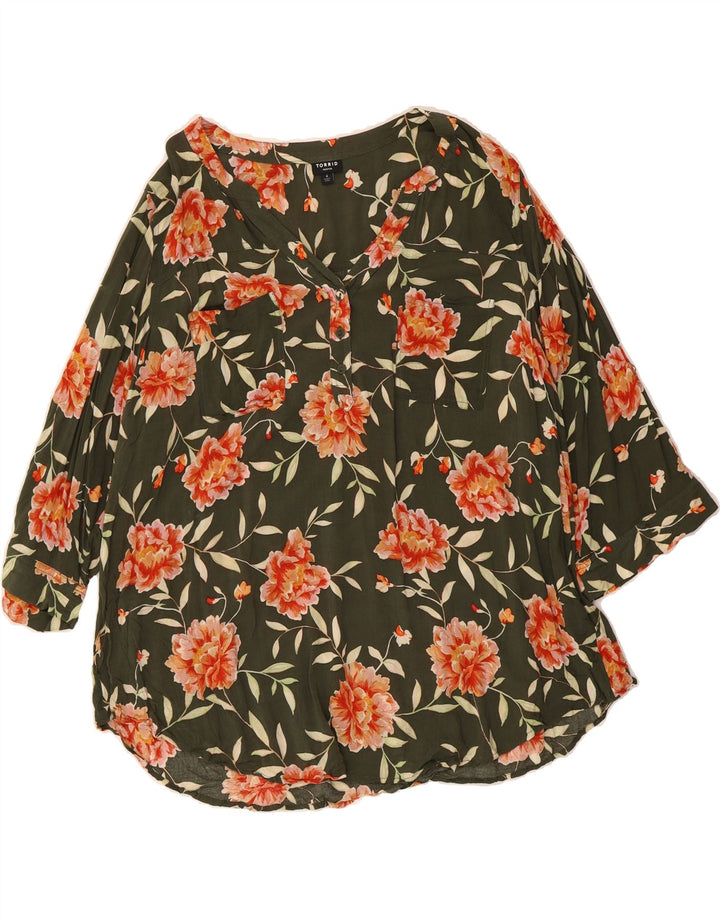 TORRID Womens Harper Oversized Blouse Top US 4 Small Khaki Floral Vintage Torrid and Second-Hand Torrid from Messina Hembry 