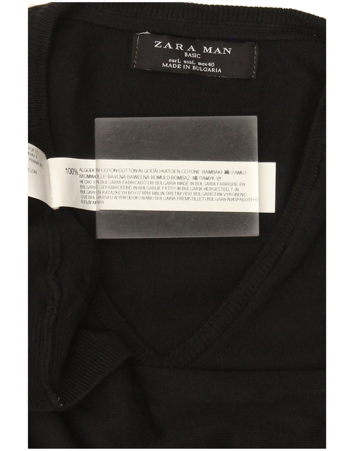 Zara Mens Basic Vest Tank Top Large Μαύρο Βαμβακερό