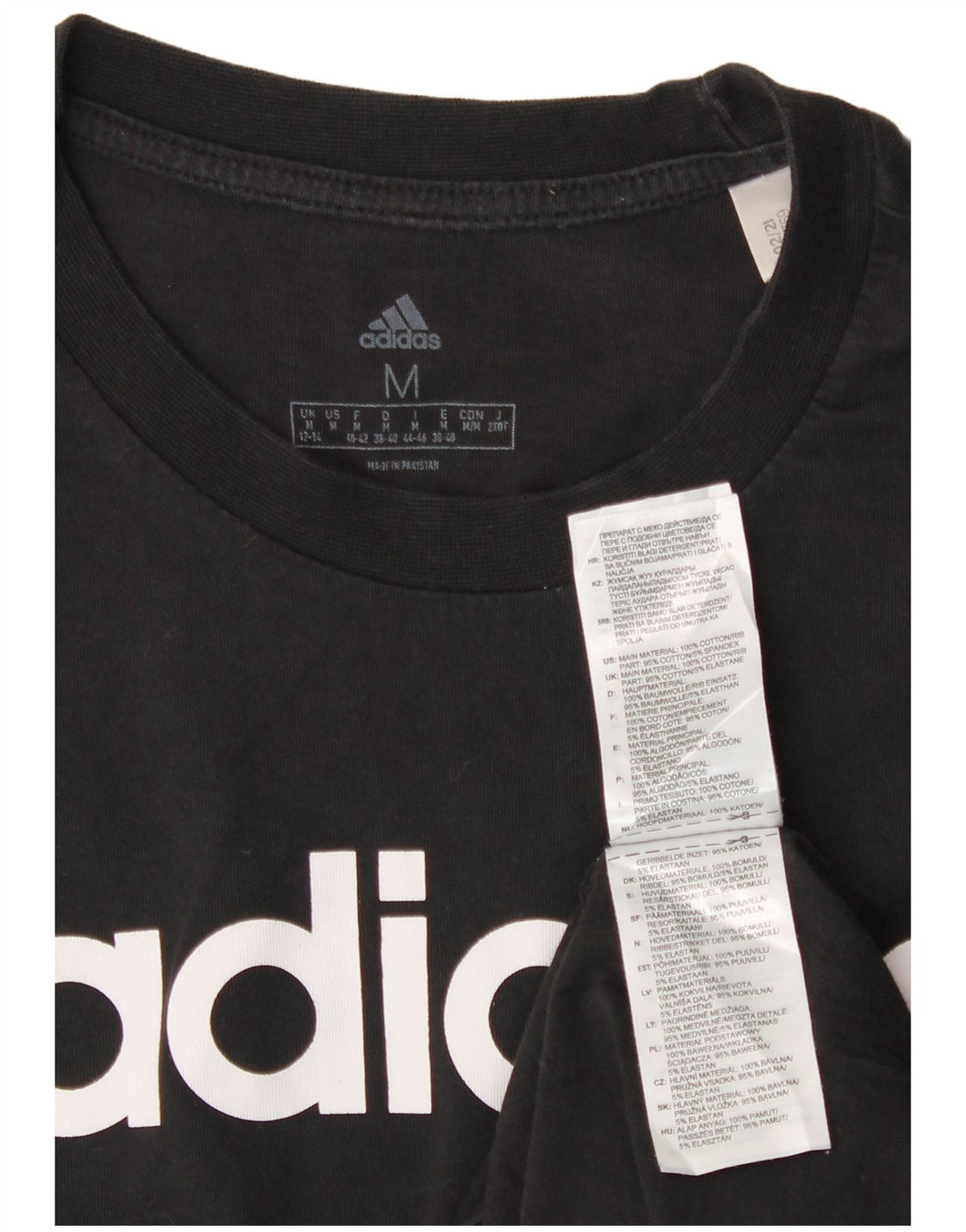 Γυναικείο γραφικό μπλουζάκι ADIDAS Top UK 12/14 Μεσαίο μαύρο βαμβακερό