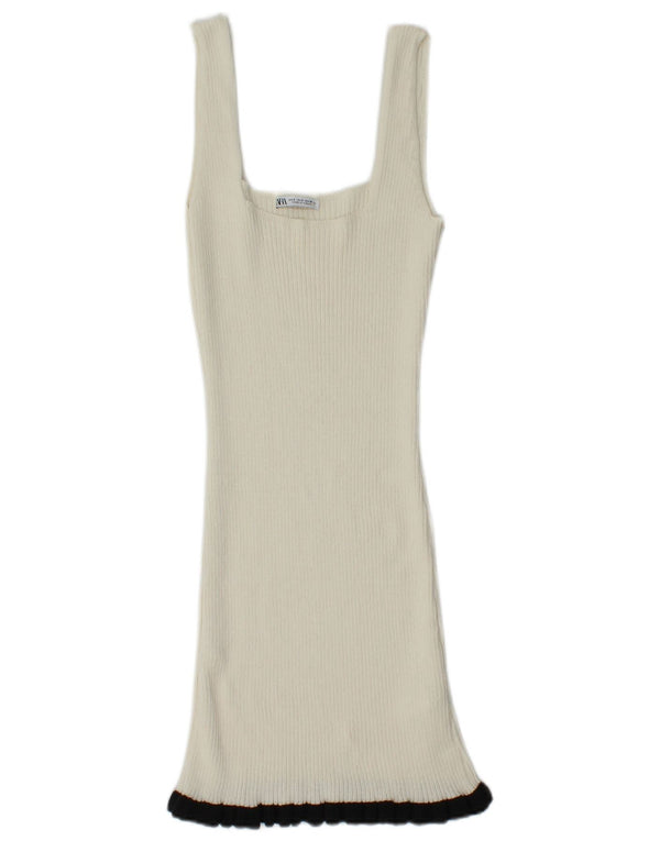 Zara Γυναικείο Αμάνικο Jumper Φόρεμα UK 8 Small White Polyester