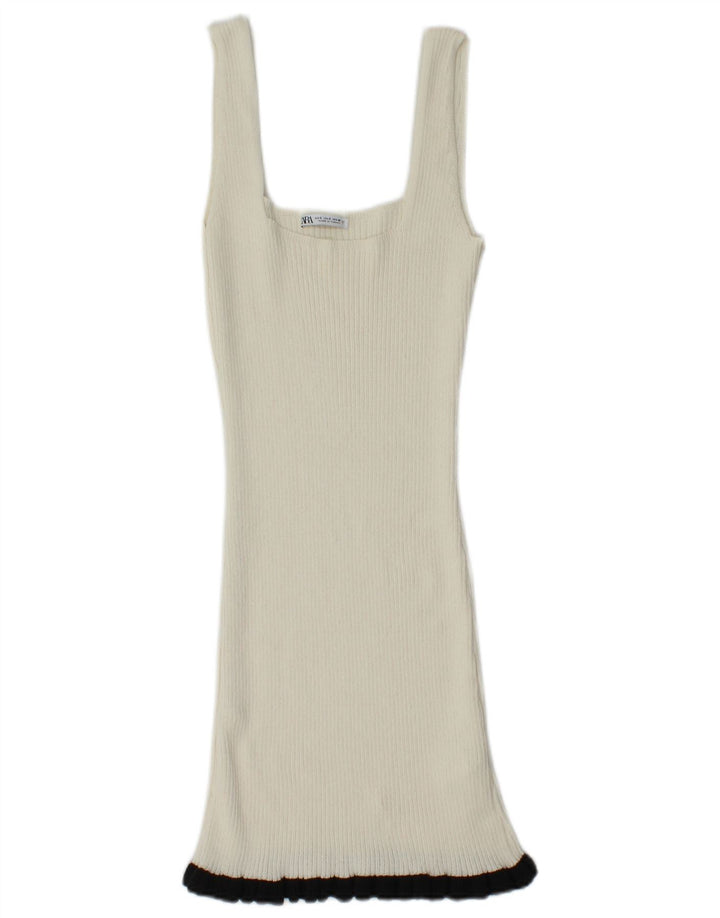 Zara Γυναικείο Αμάνικο Jumper Φόρεμα UK 8 Small White Polyester