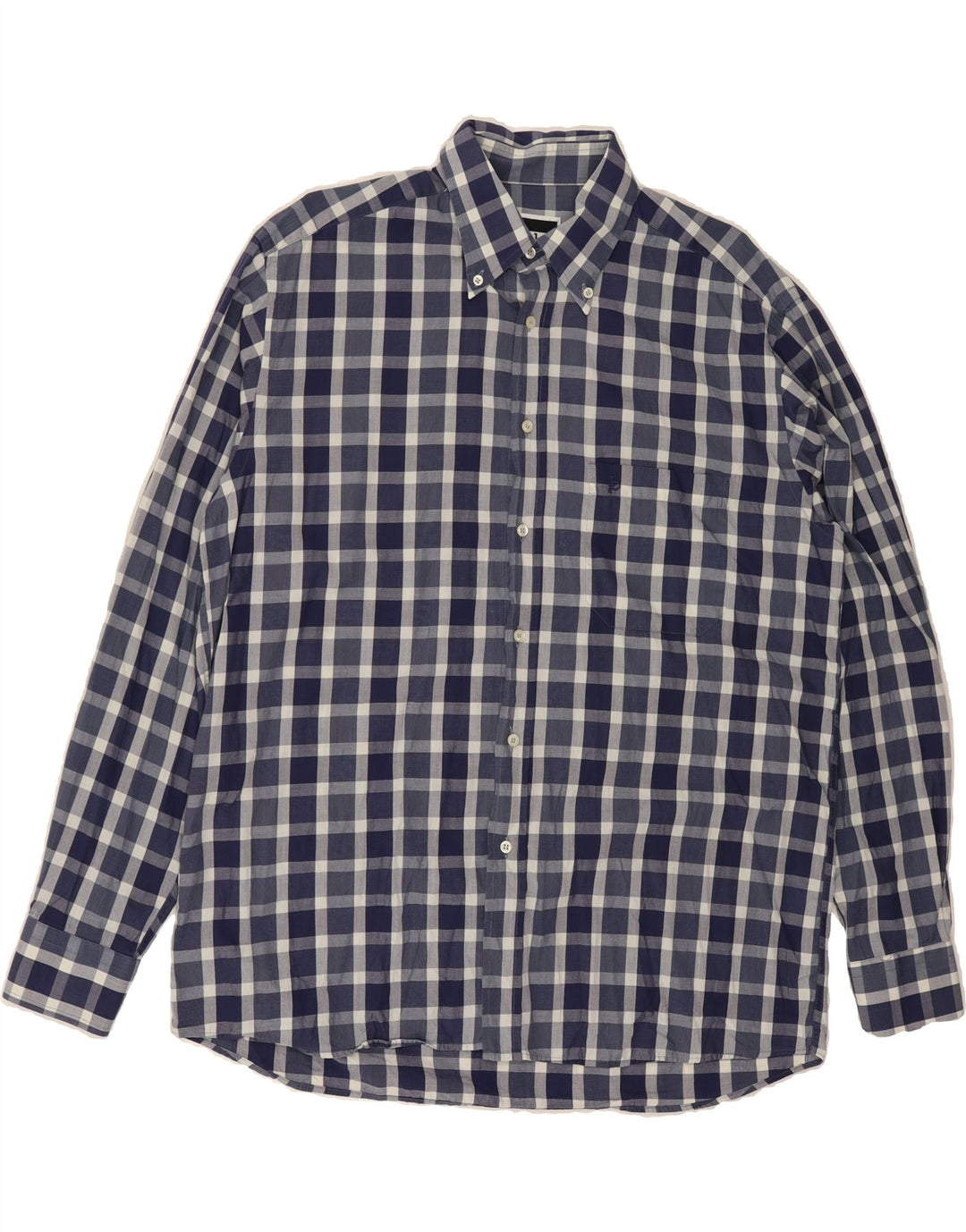 ROCCOBAROCCO Mens Shirt Size 16 1/2 42 Large Navy Blue Check Cotton Vintage Roccobarocco and Second-Hand Roccobarocco from Messina Hembry 