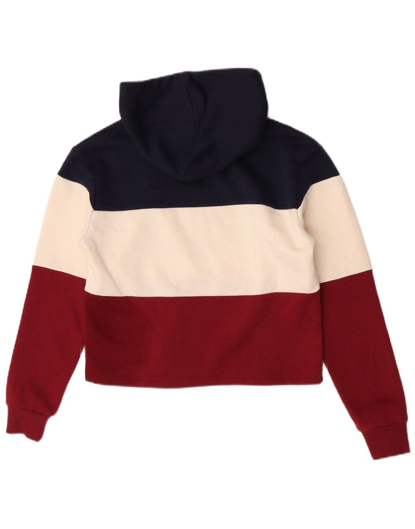 Πολύχρωμο μπλοκ χρώματος Fila Womens Crop Graphic Hoodie Jumper UK 6 XS