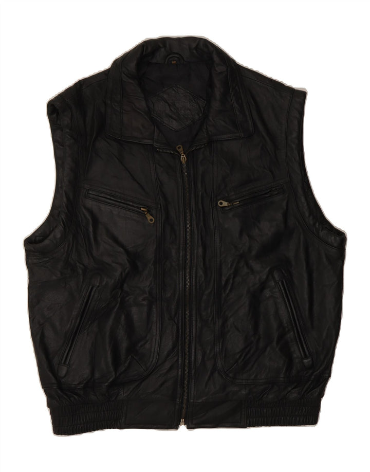 PRINCE Mens Leather Gilet IT 52 XL Black Leather Vintage Prince and Second-Hand Prince from Messina Hembry 
