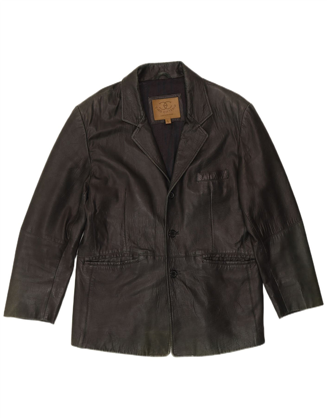 Ciro Citterio Ανδρικό δερμάτινο σακάκι με 3 κουμπιά UK 40 Large Green Leather