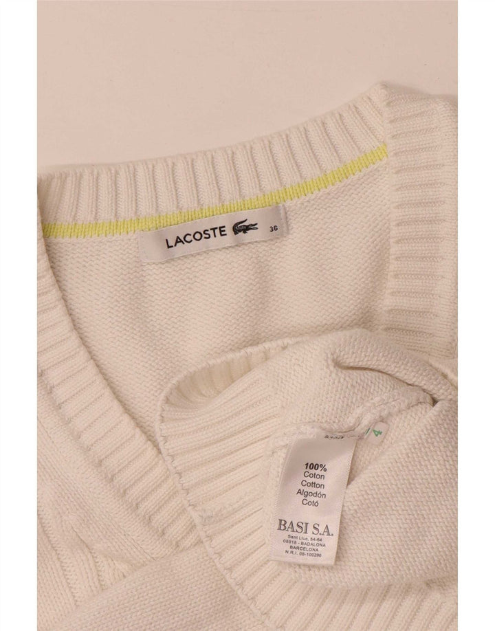 Γυναικείο πουλόβερ Lacoste με V λαιμόκοψη, Μέγεθος 36 Μικρό λευκό βαμβακερό