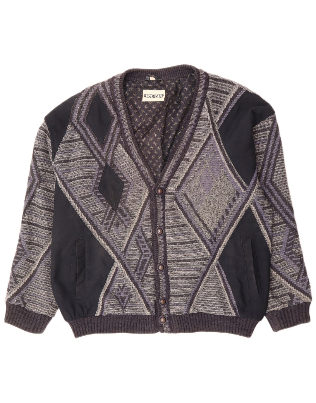 Ανδρικό πουλόβερ VINTAGE Ζακέτα XL Γκρι γεωμετρικό ακρυλικό