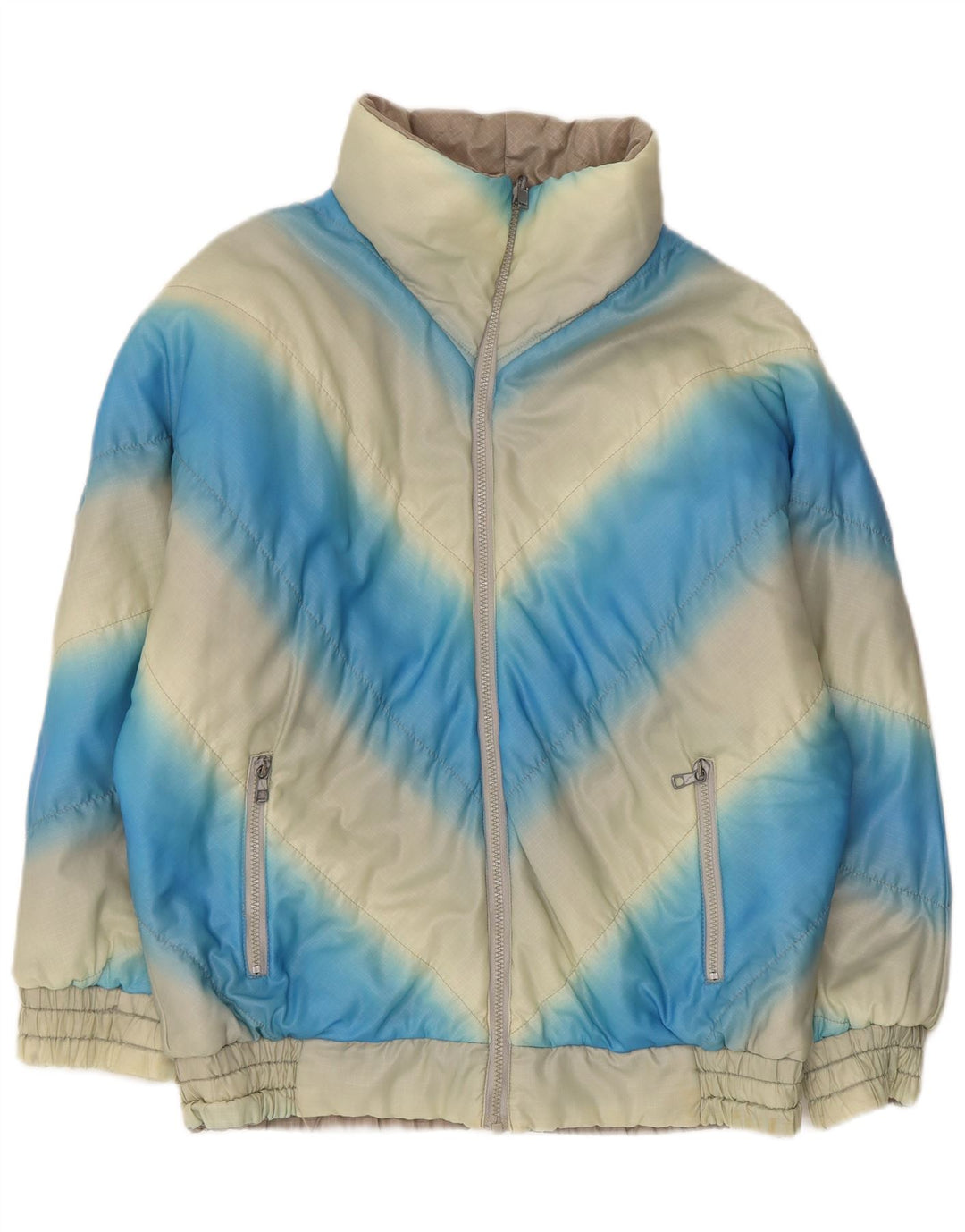 Vintage γυναικείο μπουφάν με επένδυση UK 14 Medium Blue Chevron Synthetic