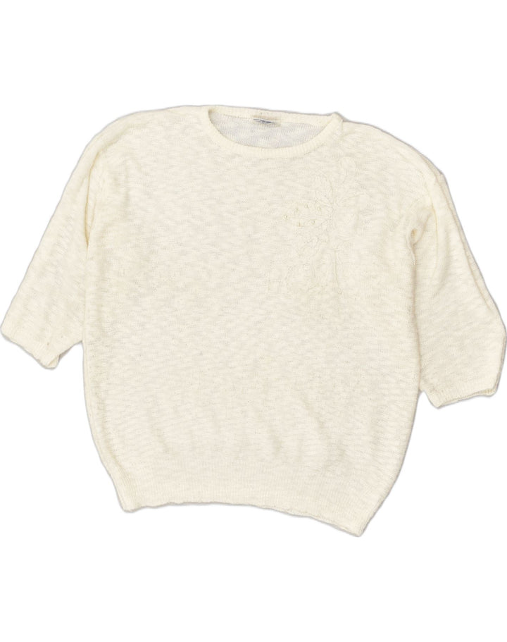 VINTAGE Womens 3/4 Sleeve Crew Neck Jumper Sweater IT 50/52 XL White | Vintage Vintage | Thrift | Second-Hand Vintage | Used Clothing | Messina Hembry 