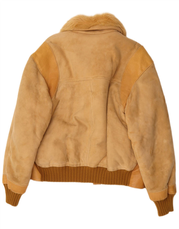 Vintage Ανδρικό Bomber Shearling Jacket UK 38 Medium Beige