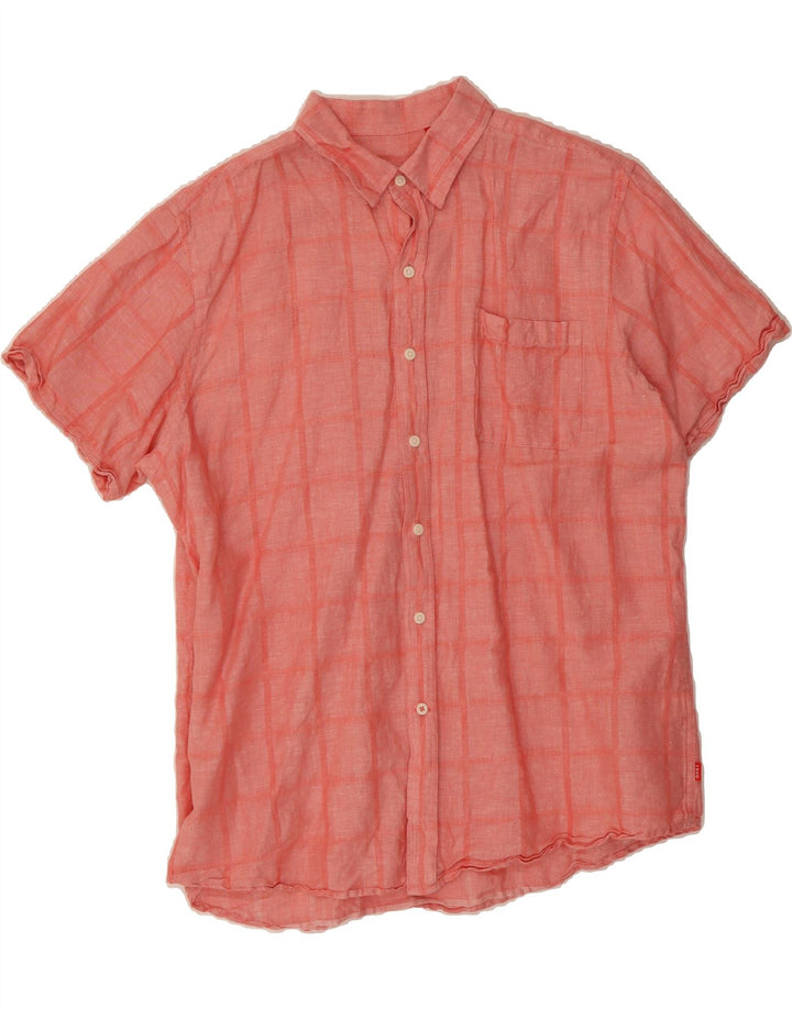 IZOD Mens Short Sleeve Shirt XL Red Check Linen Vintage Izod and Second-Hand Izod from Messina Hembry 