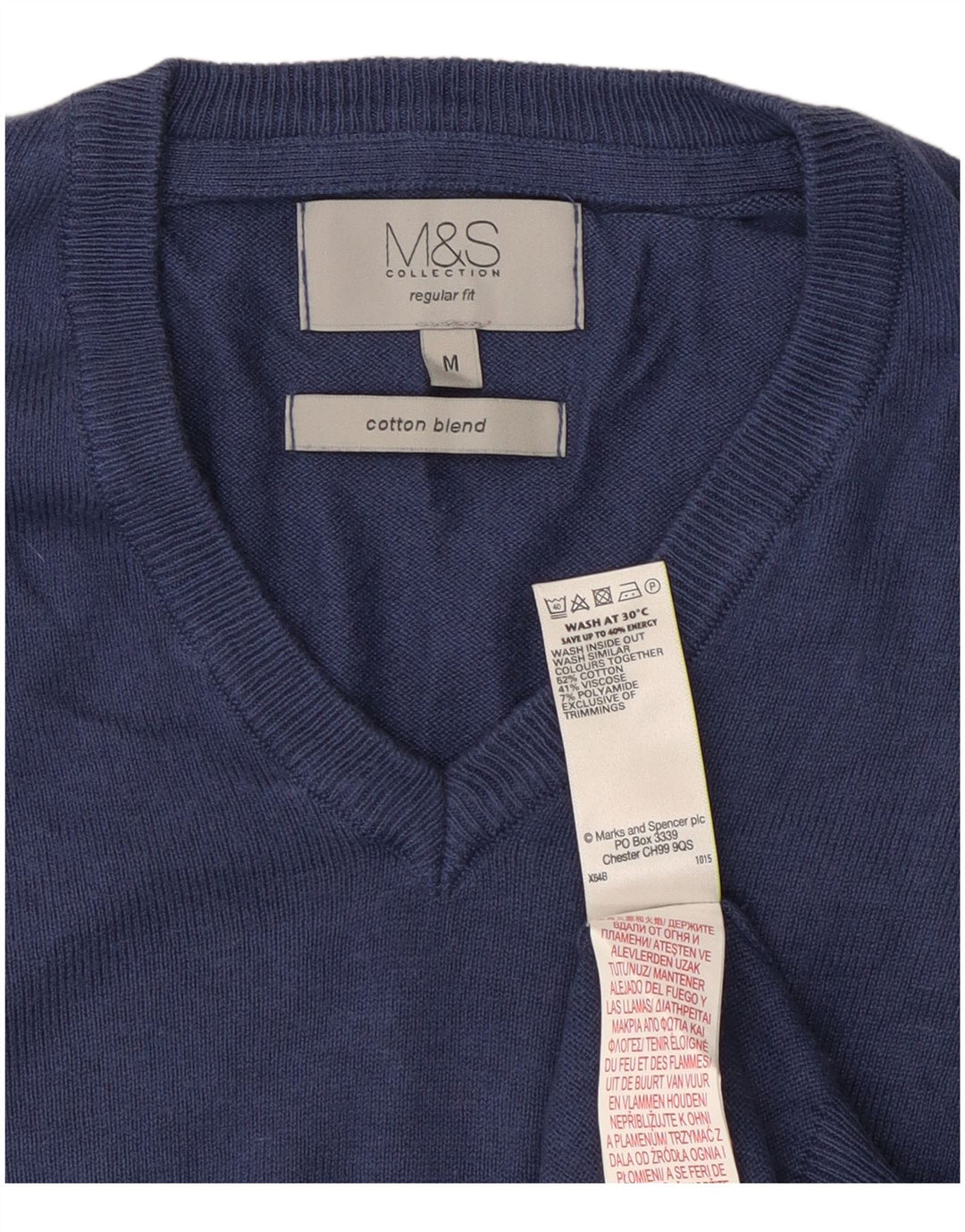 Marks & Spencer Ανδρικό πουλόβερ με κανονική εφαρμογή με λαιμόκοψη σε μεσαίο μπλε ναυτικό
