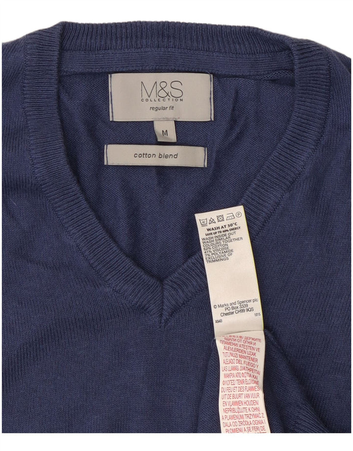 Marks & Spencer Ανδρικό πουλόβερ με κανονική εφαρμογή με λαιμόκοψη σε μεσαίο μπλε ναυτικό
