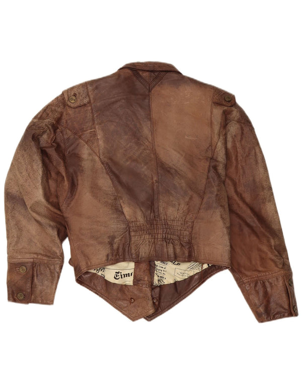 VINTAGE Γυναικείο Oversized Crop Jacket EU 36 Small Brown Δερμάτινο