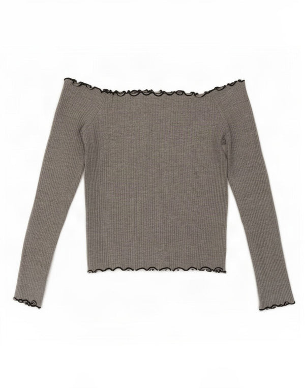 Zara Womens Trafaluc Crop Off Shoulder Top UK 8 Small Grey
