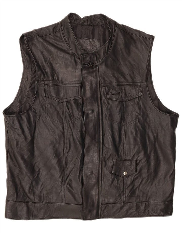 Vintage Ανδρικό Δερμάτινο Gilet UK 42 XL Μαύρο Δέρμα