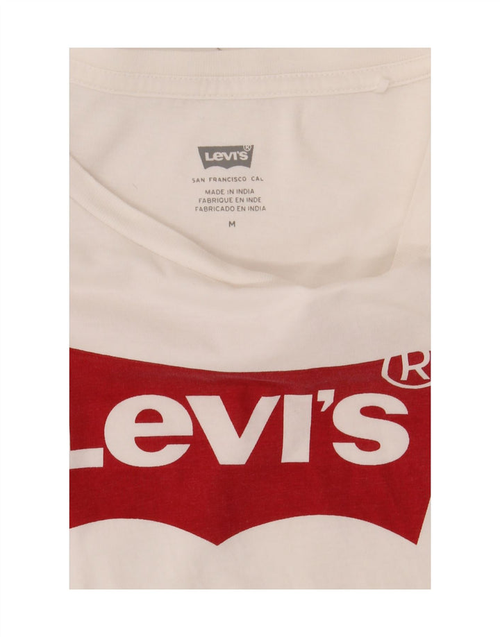 LEVI'S Womens Graphic T-Shirt Top UK 12 Medium White Vintage Levi's and Second-Hand Levi's from Messina Hembry 
