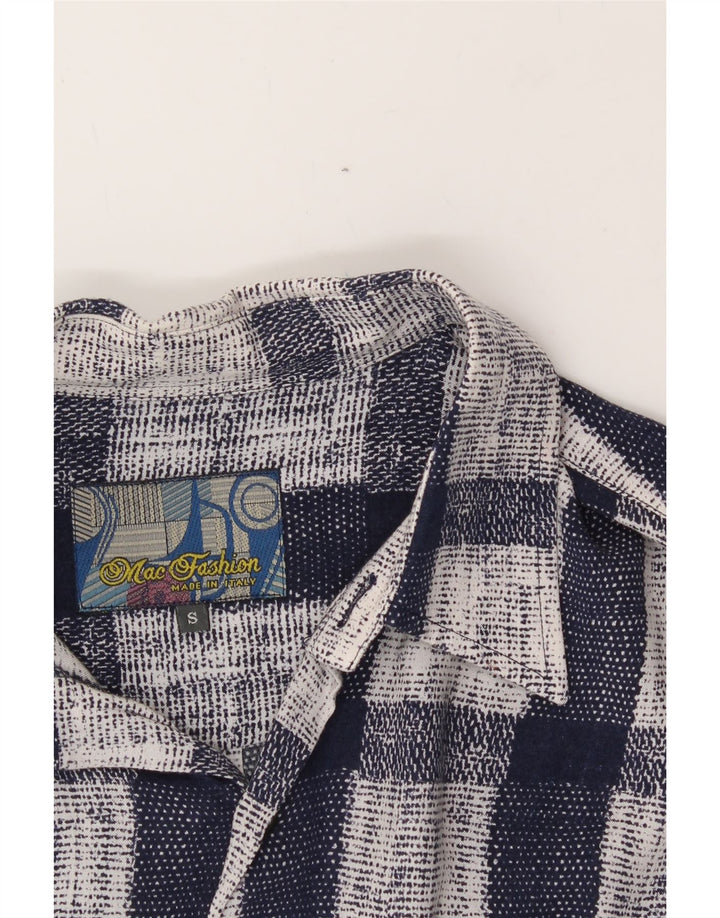 MAC FASHION Mens Short Sleeve Shirt Small Navy Blue Check Vintage Mac Fashion and Second-Hand Mac Fashion from Messina Hembry 