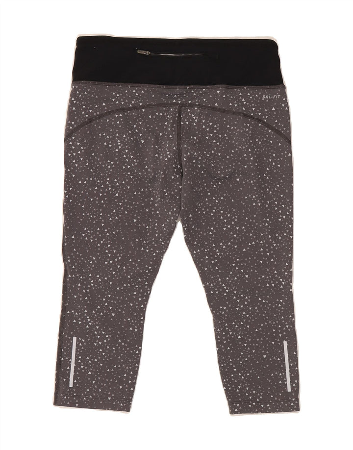 NIKE Womens Dri Fit Capri Leggings UK 12 Medium Grey Geometric Nylon Vintage Nike and Second-Hand Nike from Messina Hembry 