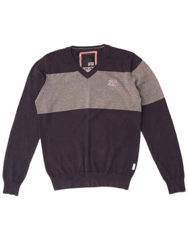 Jack & Jones Ανδρικό πουλόβερ με λαιμόκοψη με λαιμόκοψη, μεσαίο μπλε ναυτικό, βαμβακερό