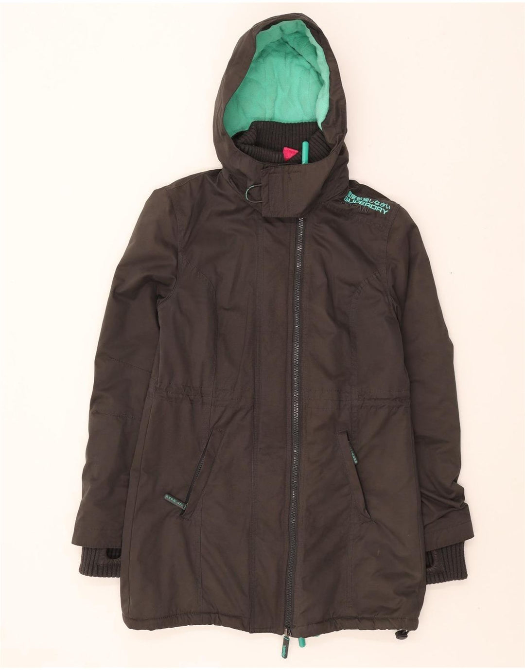 SUPERDRY Womens The Windcheater Hooded Padded Jacket UK 14 Medium Grey