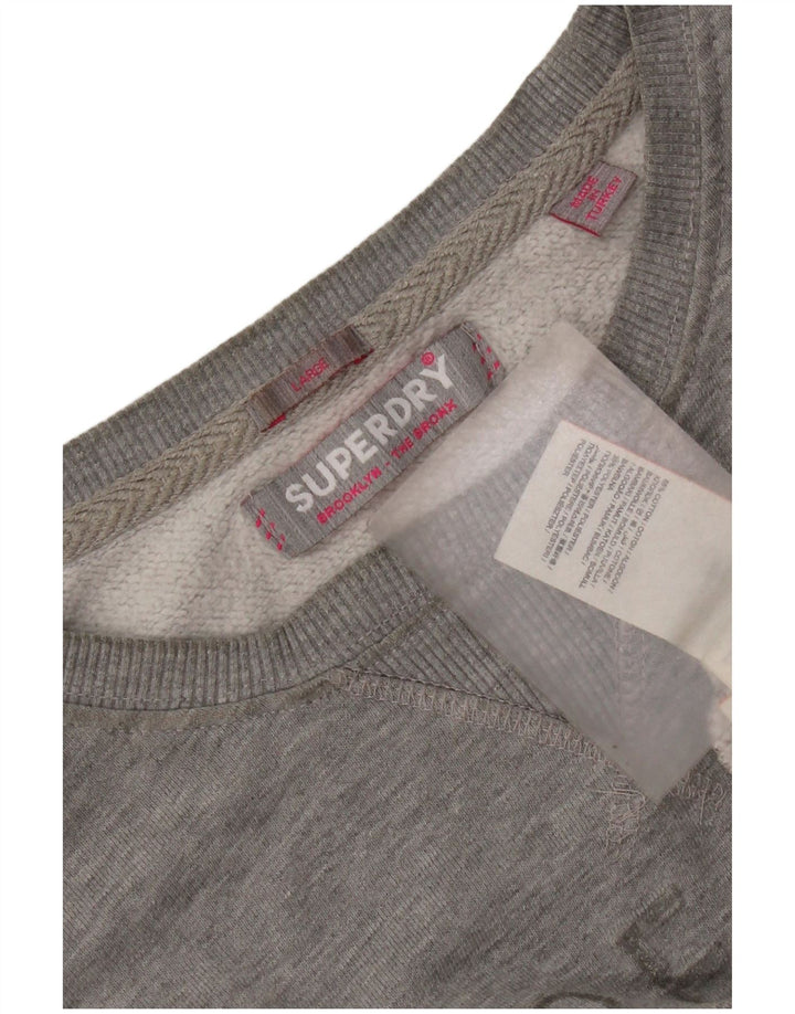 Superdry Γυναικεία γραφική μπλούζα μεγάλου μεγέθους Jumper UK 16 μεγάλο γκρι βαμβακερό