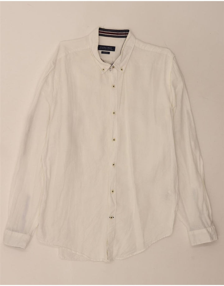 Ανδρικό πουκάμισο Zara Slim Fit XL Λευκό λινό