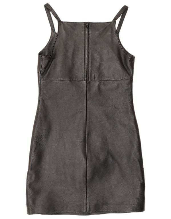 MADDOX Womens Sleeveless Leather Sheath Dress UK 10 Small Black Leather