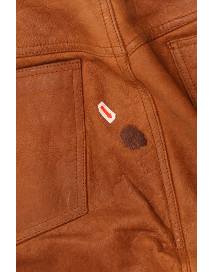 Vintage Ανδρικό ίσιο δερμάτινο παντελόνι W36 L33 Καφέ Δερμάτινο