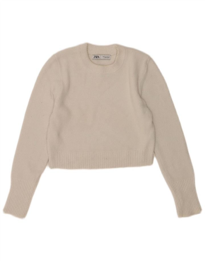 Zara Γυναικείο πουλόβερ με λαιμόκοψη Crop Crop UK 12 Medium White