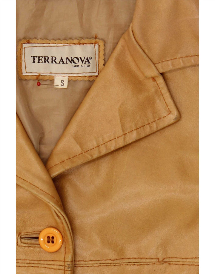 Terranova Γυναικείο δερμάτινο σακάκι 4 κουμπιών UK 10 Small Beige
