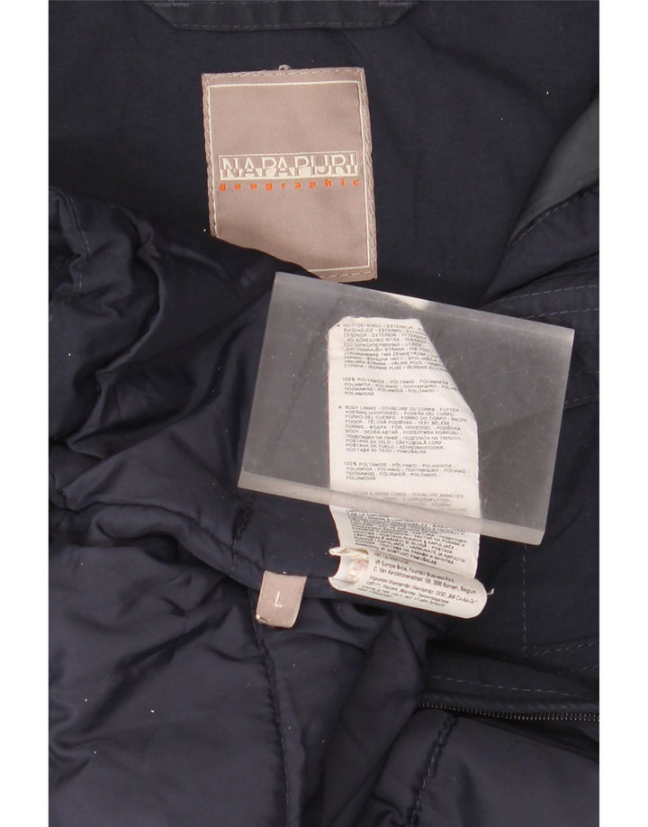 Napapijri Ανδρική κουκούλα γραφικό μπουφάν Anorak UK 40 Large Navy Blue Polyamide