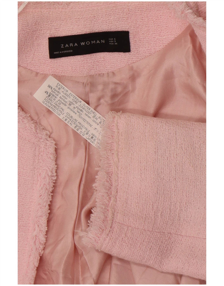 Zara Γυναικείο Ανοιχτό Παλτό UK 10 Small Pink Cotton