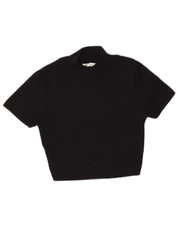 Zara Γυναικείο πουλόβερ με κοντό μανίκι Crop Crew Neck Jumper UK 8 Small Black