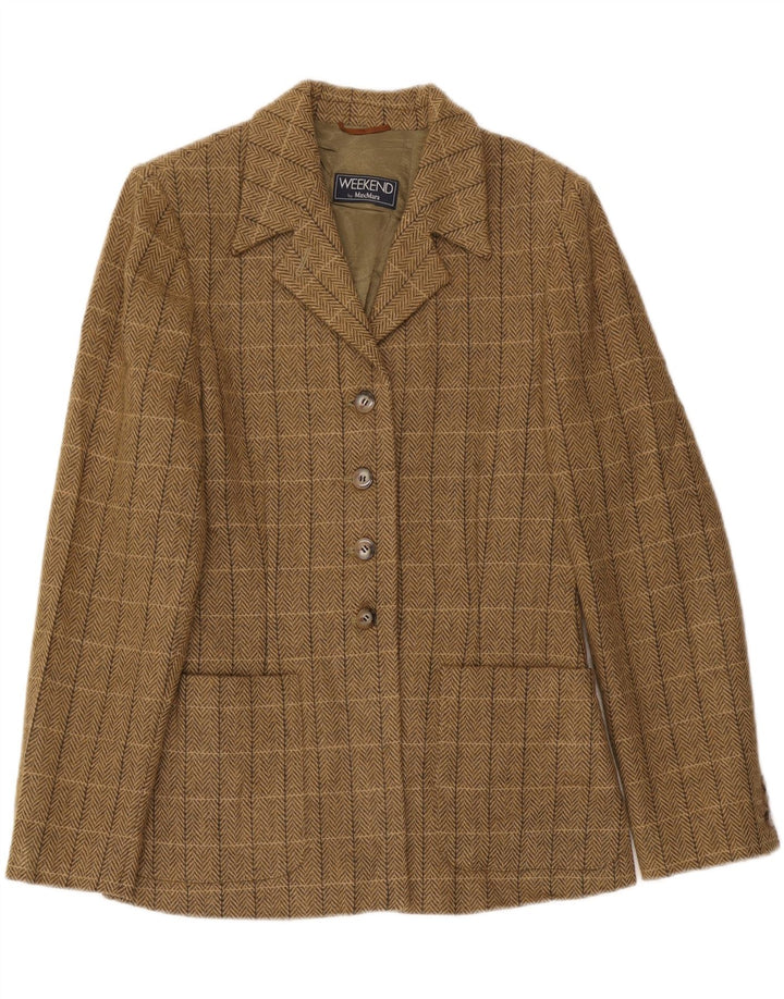 Max Mara Γυναικείο Σαββατοκύριακο Blazer Jacket UK 16 Large Brown Check Classic