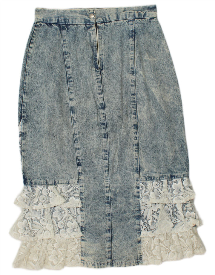 VINTAGE Γυναικεία Τζιν Τρομπέτα Φούστα IT 42 Medium W26 Blue Floral