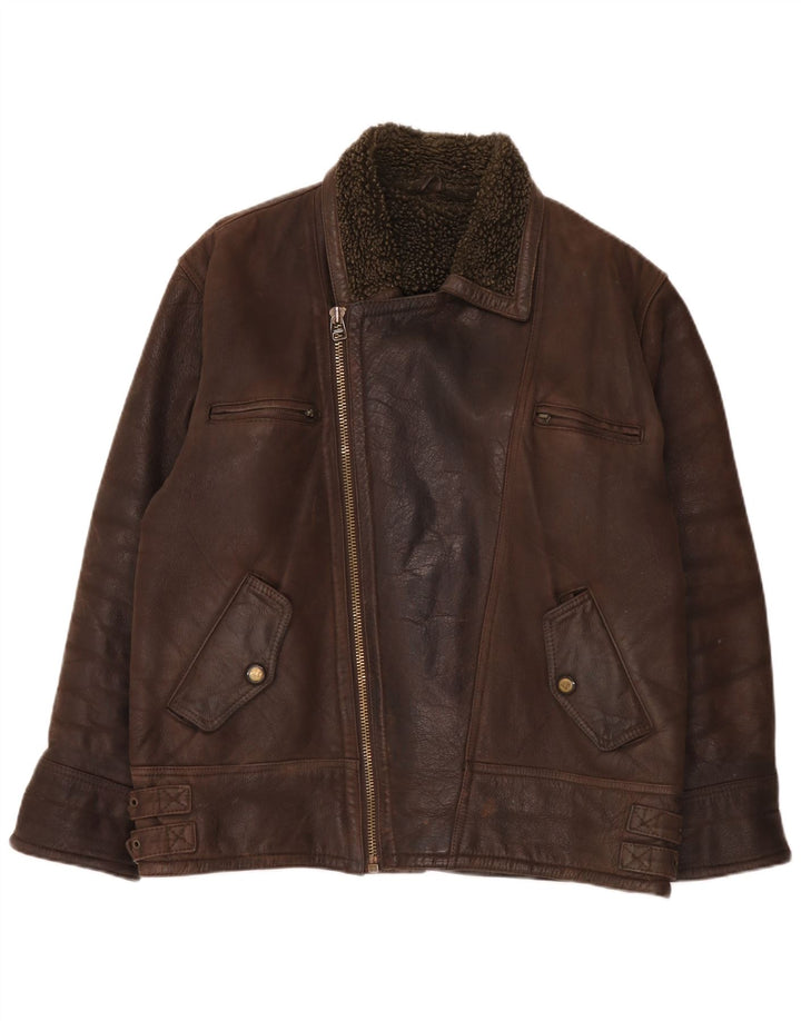 Vintage Ανδρικό Sherpa Leather Jacket UK 40 Large Brown