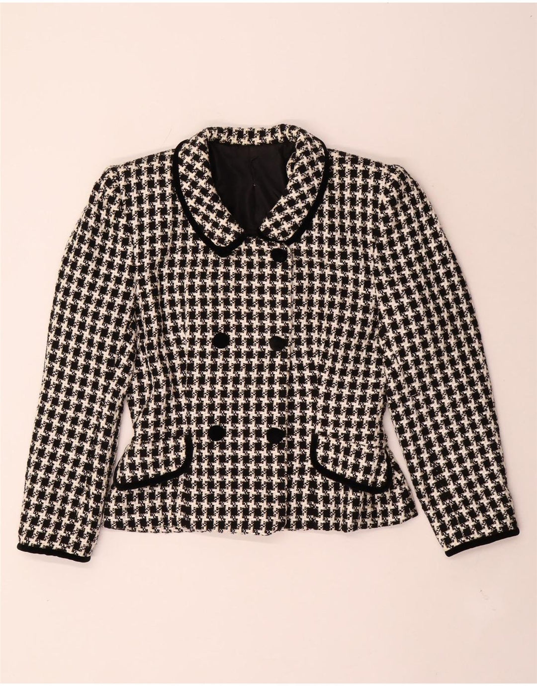 Vintage γυναικείο διπλό μπουφάν Blazer UK 14 Medium Black Houndstooth