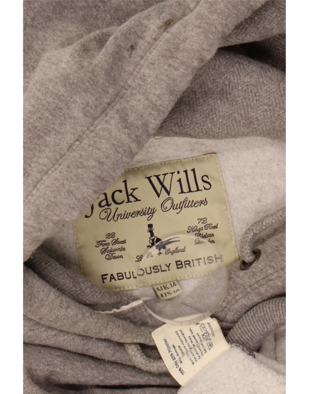 JACK WILLS Γυναικείο γραφικό μπλούζα με κουκούλα UK 14 μεγάλο γκρι βαμβακερό