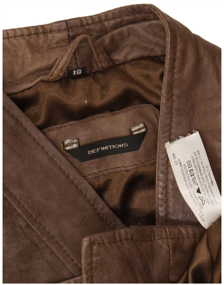 VINTAGE Γυναικείο Crop Δερμάτινο Μπουφάν Biker UK 18 XL Καφέ Δερμάτινο