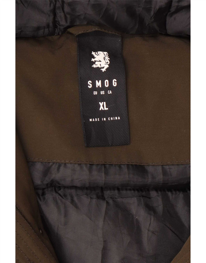 Smog Mens Hooded Parka Jacket UK 42 XL Khaki Polyester