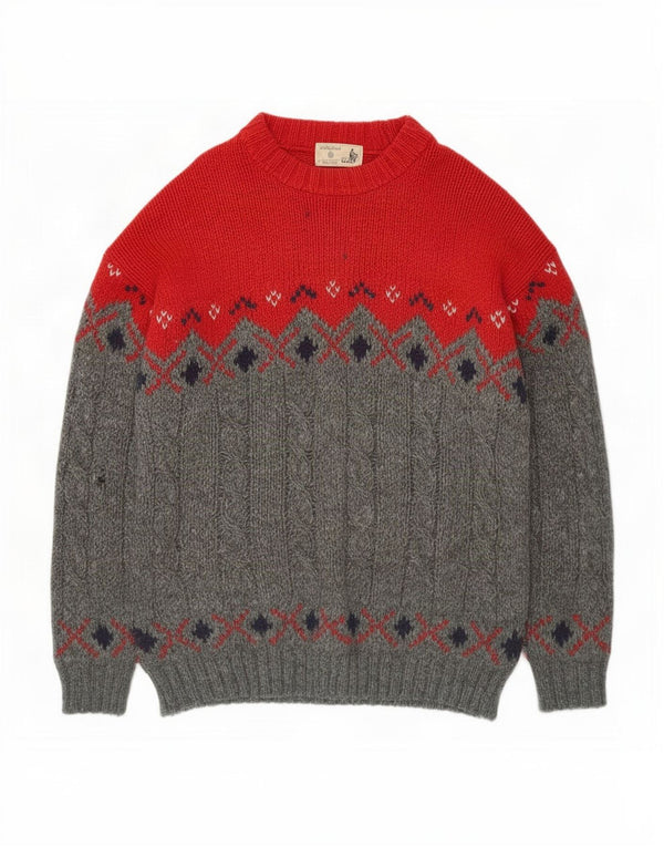 St Michael Mens Crew Neck Jumper Sweater XL Grey Colourblock New Wool