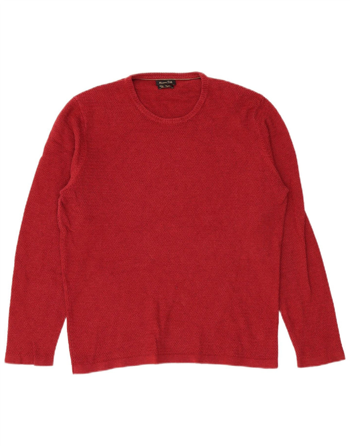 Massimo Dutti Ανδρικό πουλόβερ με λαιμόκοψη, μεγάλο κόκκινο βαμβακερό