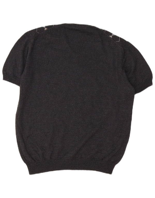 VINTAGE Γυναικείο πουλόβερ με λαιμόκοψη με V λαιμόκοψη UK 16 Large Grey Argyle/Diamond