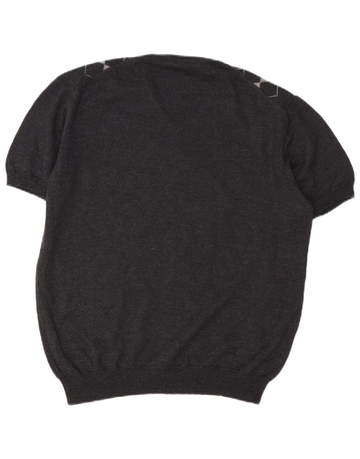 VINTAGE Γυναικείο πουλόβερ με λαιμόκοψη με V λαιμόκοψη UK 16 Large Grey Argyle/Diamond