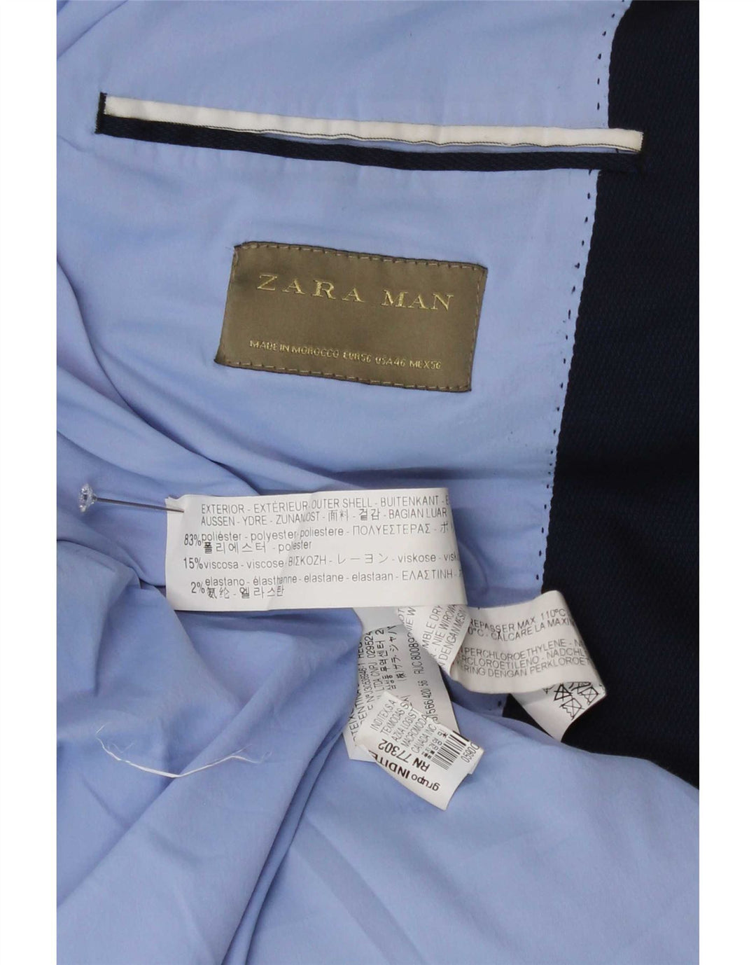Zara Ανδρικό μπουφάν σακάκι με 1 κουμπιά EU 56 XL Navy Blue Polyester