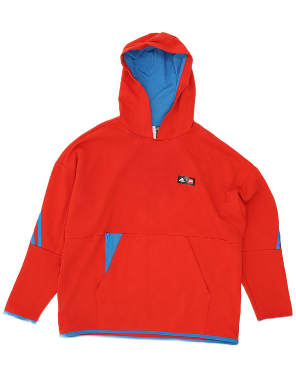 Adidas Boys Hoodie Jumper 11-12 Years Red Colourblock Βαμβακερό